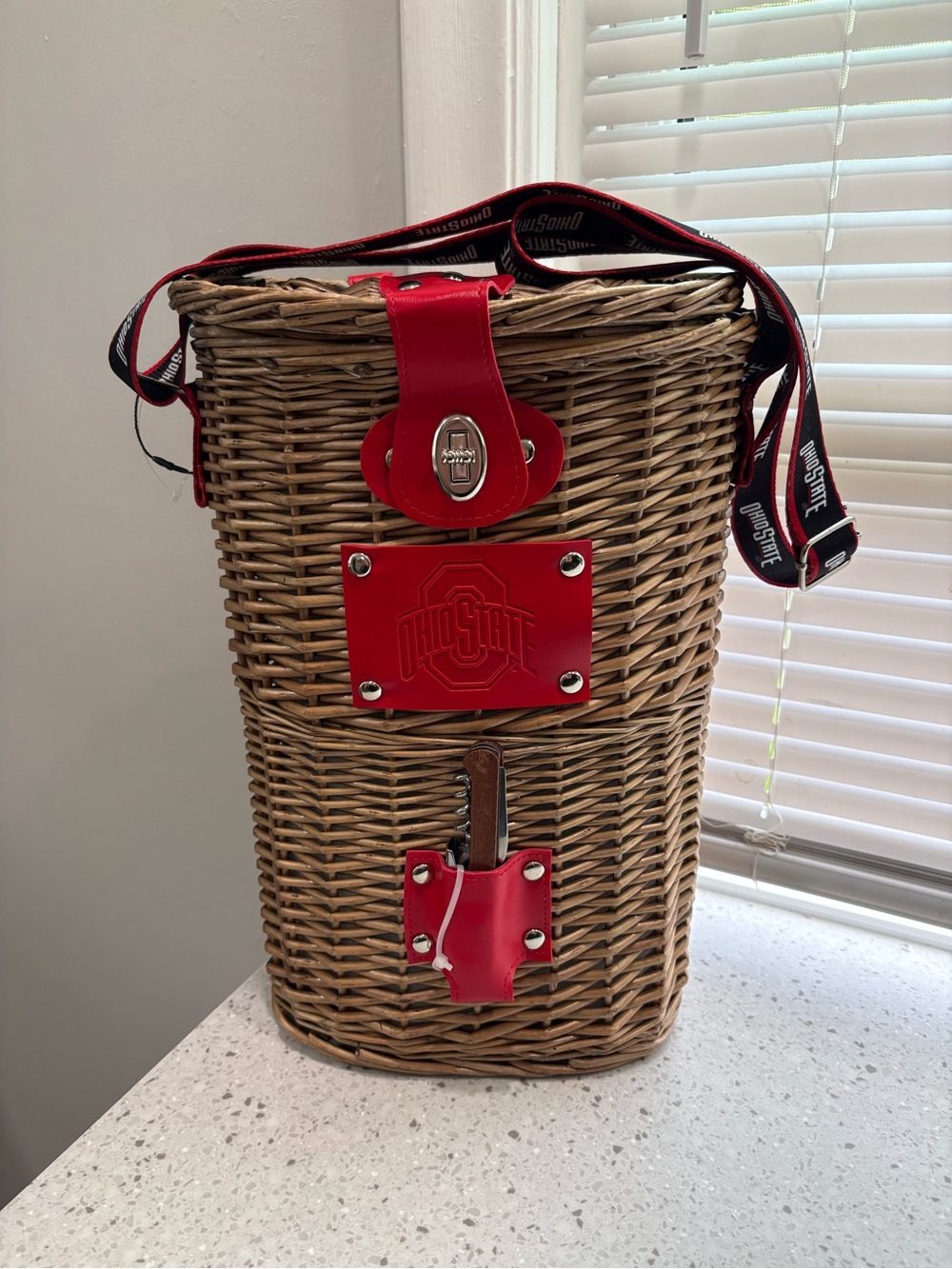 TAILGATE READY THE Ohio State University wicker cooler- holds 2 wine bottles